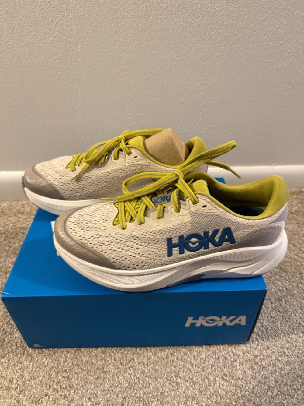 Hoka One One Sneakers in Light Gray with Lime Accents